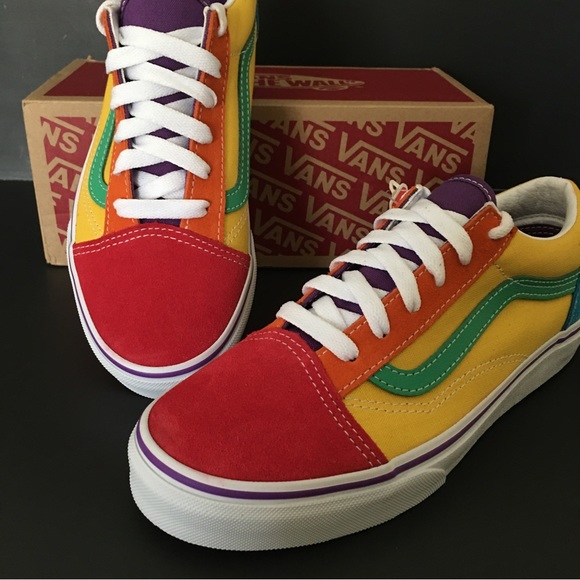 Vans Shoes Sneakers Old Skool Rainbow Colorblock Yellow-Multi Low Top Lace Sz 5 - Picture 2 of 7